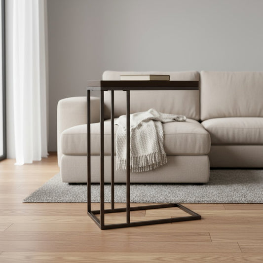 18.25" X 10.25" X 25.25" Cappuccino Particle Board Metal Accent Table