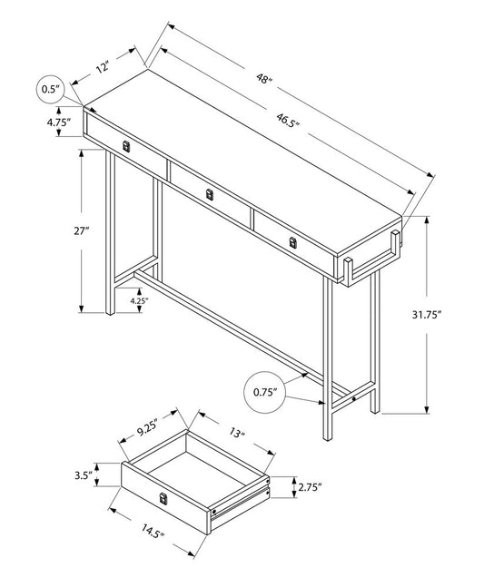 48" White and Silver Console Table And Drawers