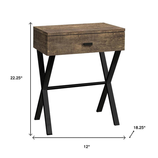 22" Black And Gray Wood And Metal End Table With Drawer