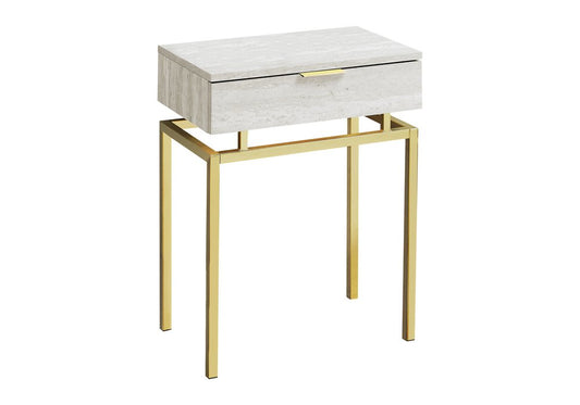 23" Gold And Beige Wood And Metal End Table With Drawer