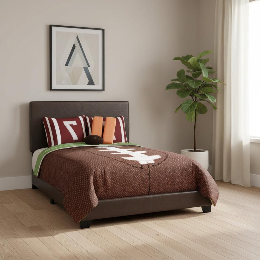 Brown Solid and Manufactured Wood Full Upholstered Faux Leather Bed Frame