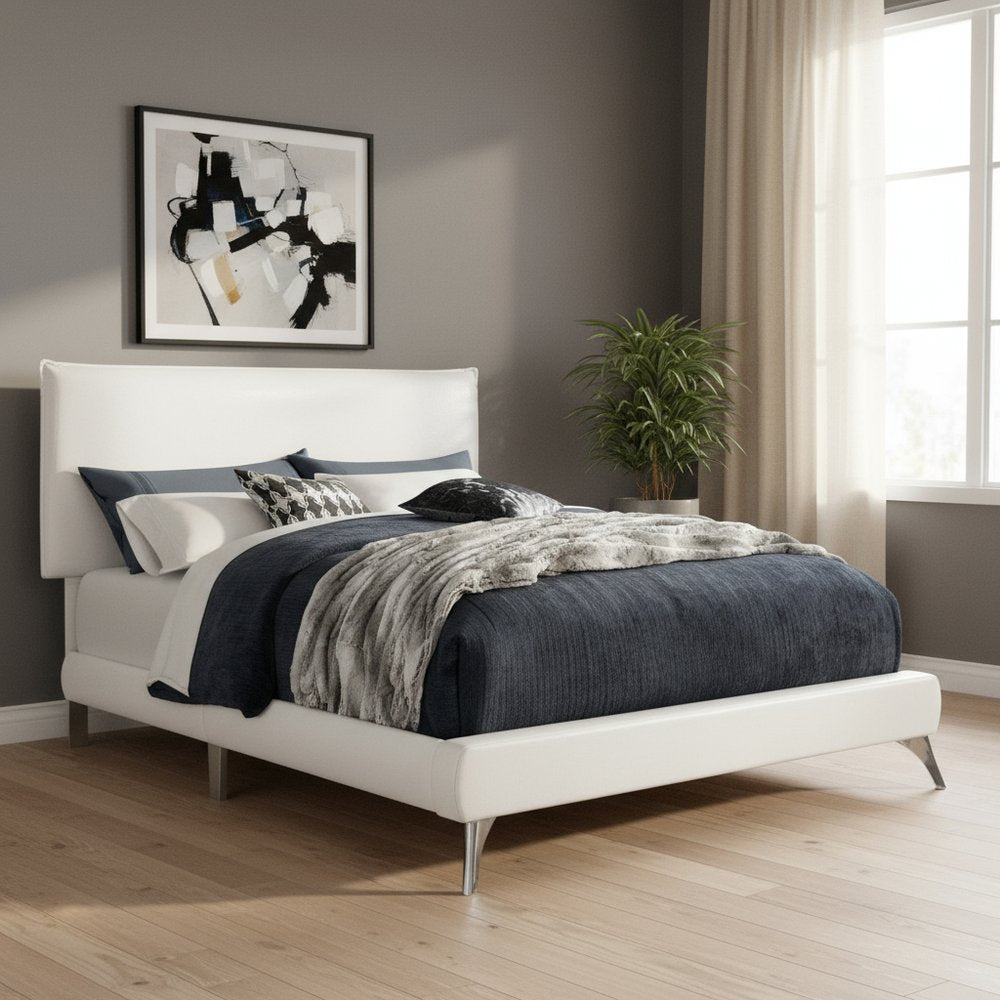 Gray Solid Wood Queen Upholstered Linen Bed Frame with Nailhead Trim