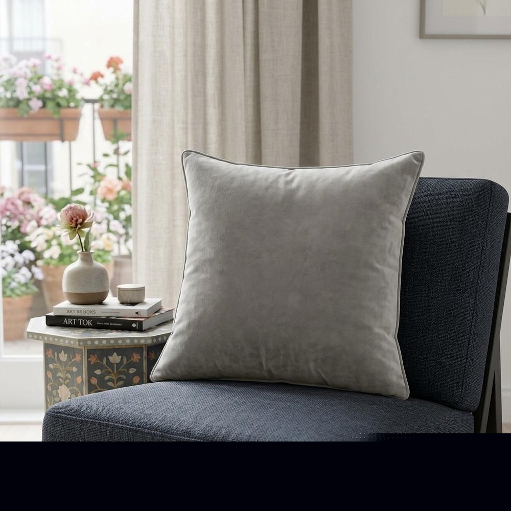 20" X 7" X 20" Transitional Gray Solid Pillow Cover With Poly Insert