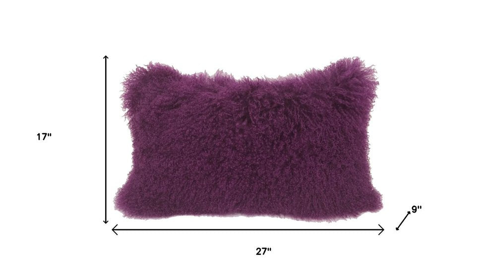 17" Purple Genuine Tibetan Lamb Fur Pillow With Microsuede Backing