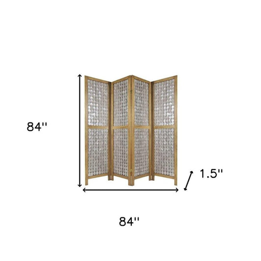 84" Clear Capiz Mother of Pearl Folding Three Panel Screen Room Divider