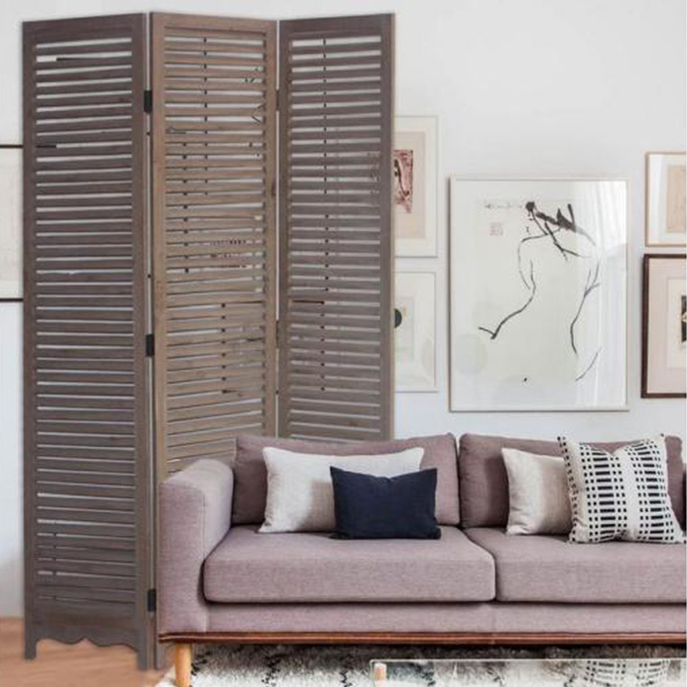 71" Brown Folding Three Panel Screen Room Divider