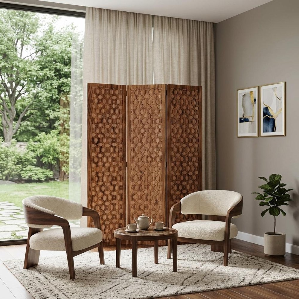 67" Brown Folding Three Panel Screen Room Divider