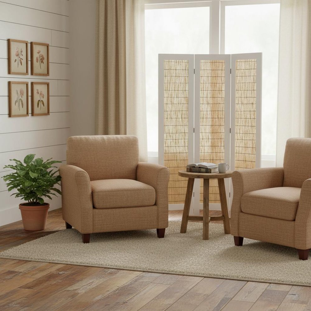 67" White and Natural Manufactured Wood Folding Three Panel Screen Room Divider