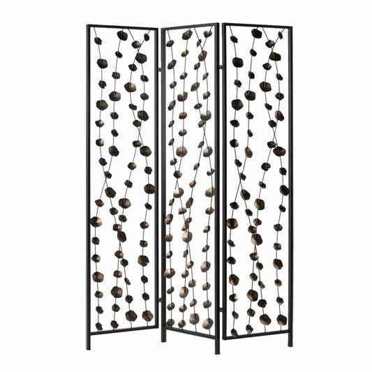 71" Gray Iron Folding Three Panel Screen Room Divider
