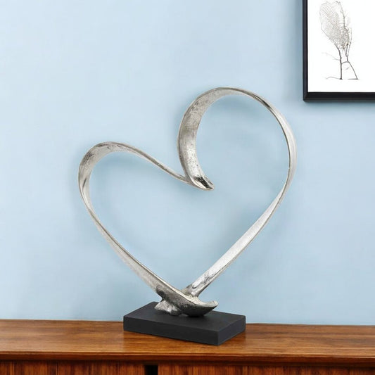 16" Raw Silver And Black Heart Sculpture