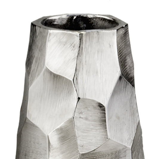 14" Aluminum Silver Faceted Geometric Cylinder Table Vase