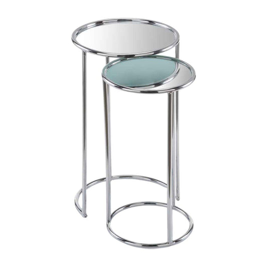22" Silver Aluminum Round Mirrored End Table