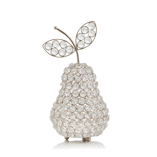 18" Silver Faux Crystal and Silver Decorative Pear Tabletop Sculpture