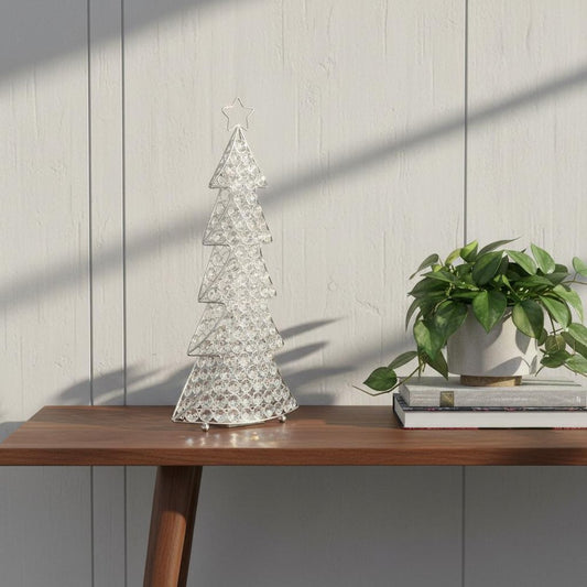 16" Glam Silver And Faux Crystals Christmas Tree Tabletop Sculpture