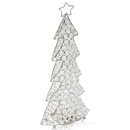 16" Glam Silver And Faux Crystals Christmas Tree Tabletop Sculpture
