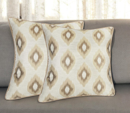Set of Two 17" Brown And Ivory Fabric And Cotton Blend Throw Pillow Covers