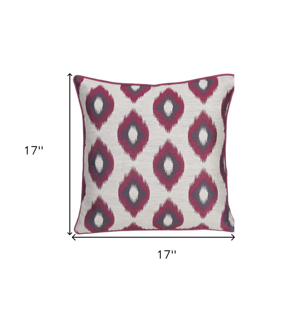 Set of Two Purple and Ivory Ikat Poly Cotton Blend Throw Pillow Cover