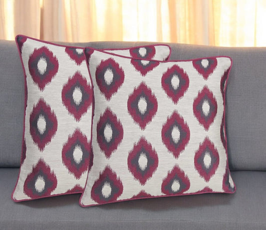 Set of Two Purple and Ivory Ikat Poly Cotton Blend Throw Pillow Cover