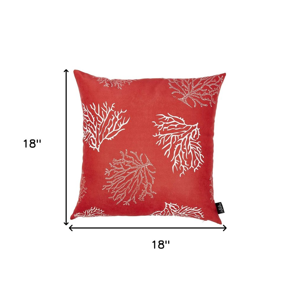 18" Red And White Fabric Throw Pillow Cover