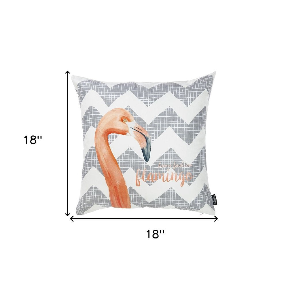 18" Gray and White Fabrc Throw Pillow Cover