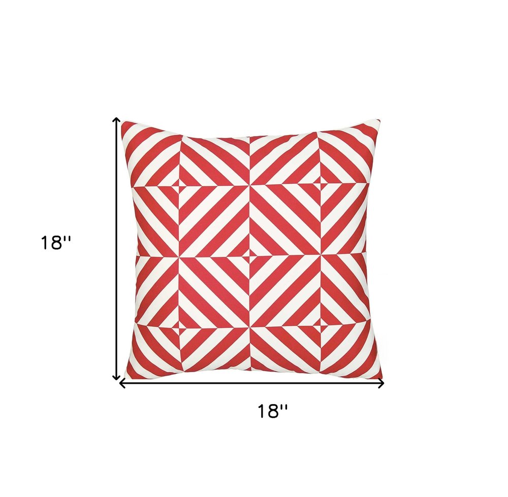 18" Red and White Geometric Throw Pillow Cover