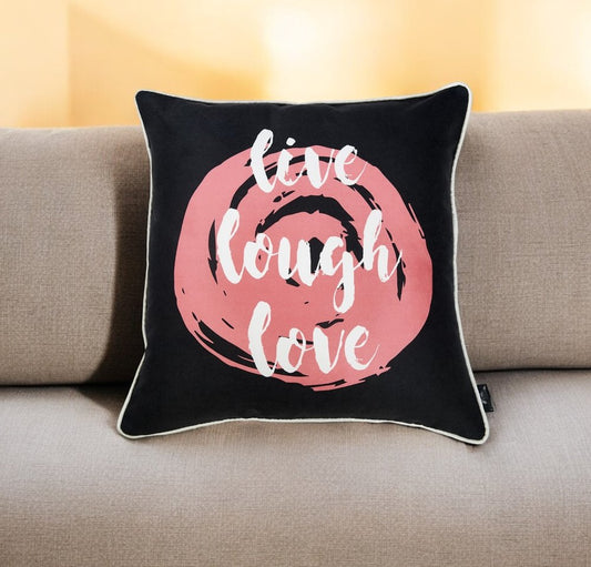 18" Black and White Live Laugh Love Fabrc Throw Pillow Cover