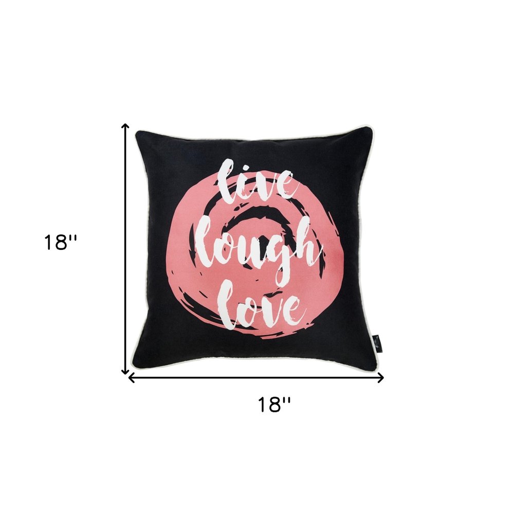 18" Black and White Live Laugh Love Fabrc Throw Pillow Cover