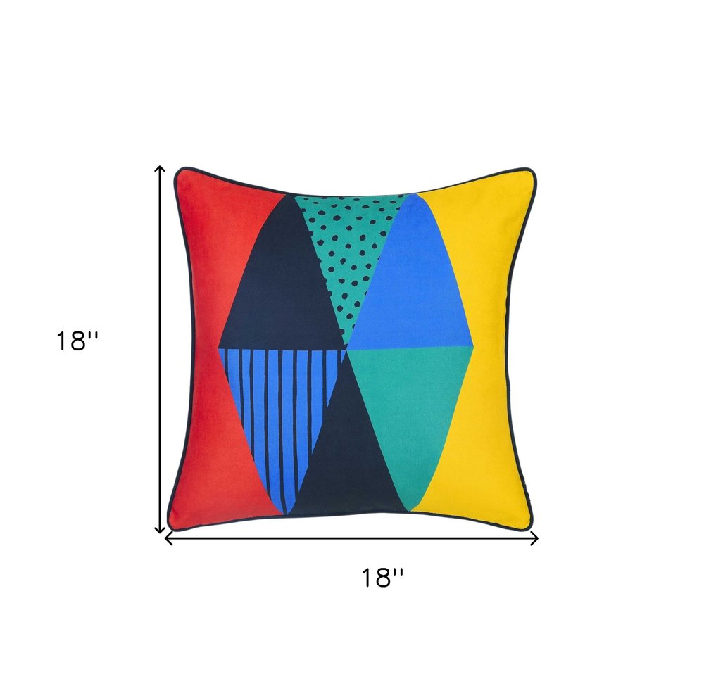 18" Blue Red And Yellow Fabric Throw Pillow Cover