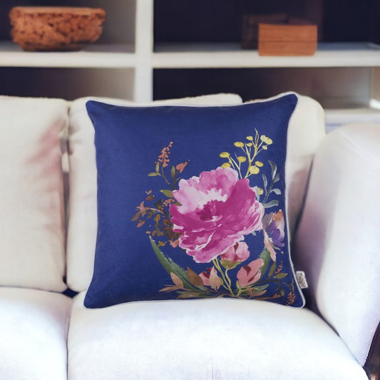 18" Blue Fabric Throw Pillow Cover