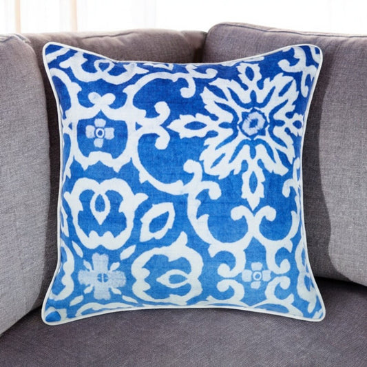 18" Blue and White Damask Throw Pillow Cover