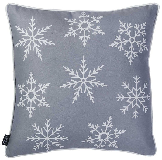 18" Silver Christmas Snowflakes Fabric Throw Pillow Cover