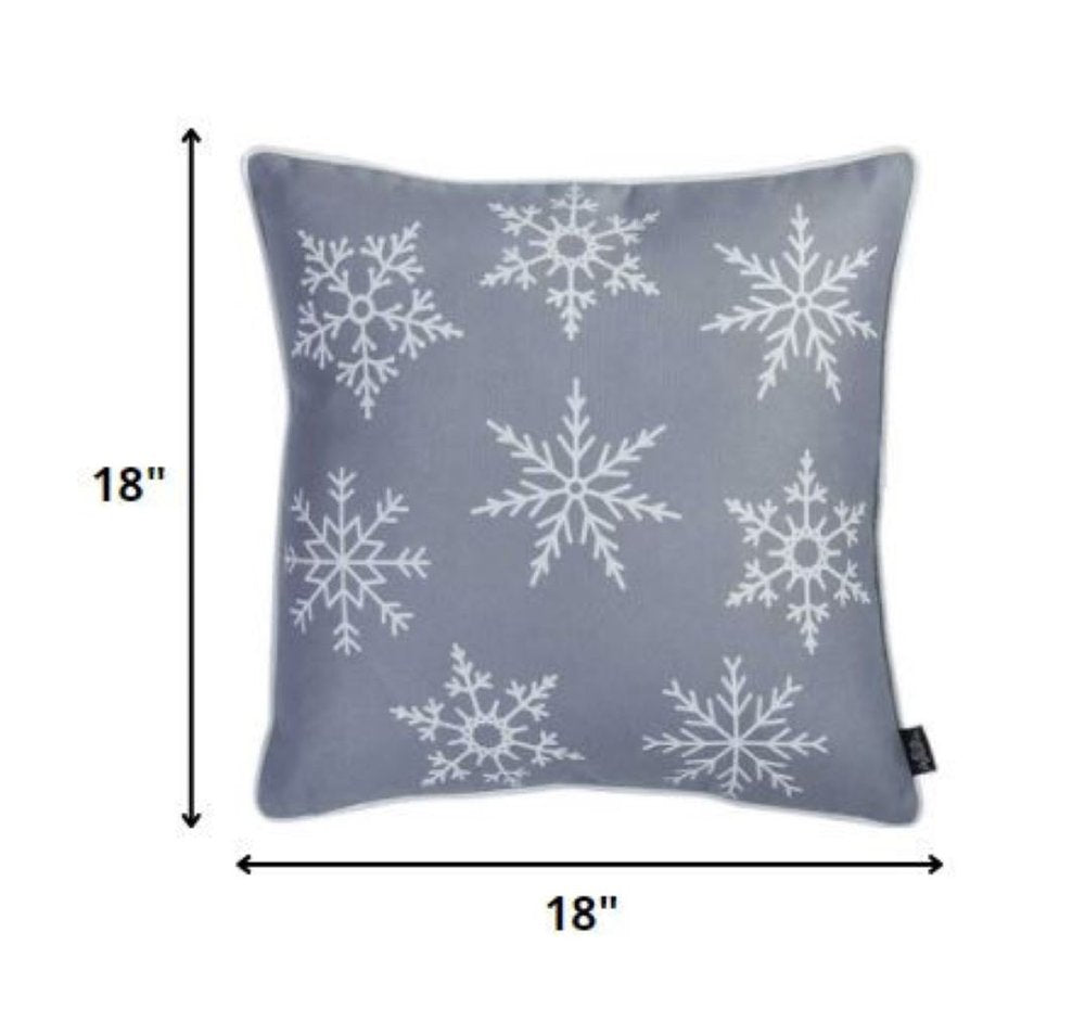 18" Silver Christmas Snowflakes Fabric Throw Pillow Cover