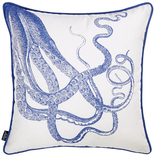 18" Blue And White Fabric Throw Pillow Cover