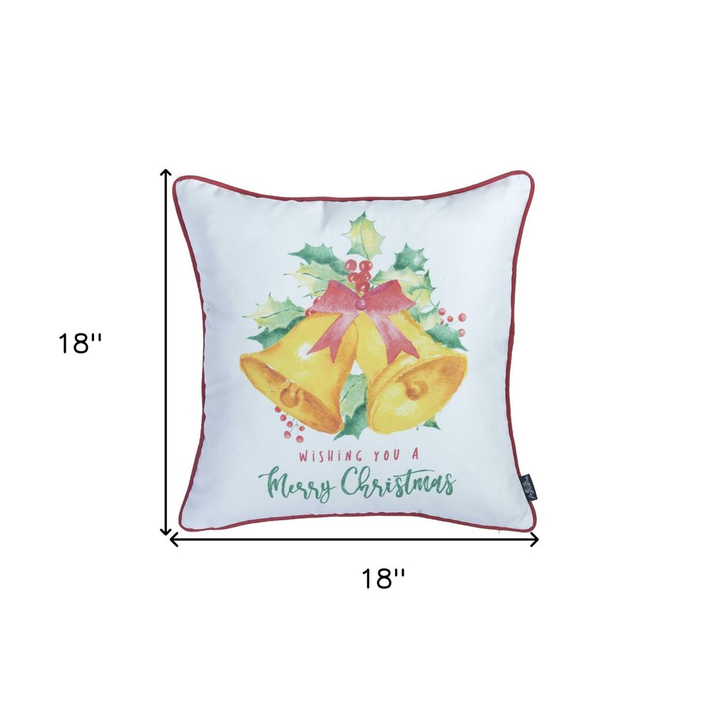 18"X18" Christmas Bells Printed Decorative Throw Pillow Cover