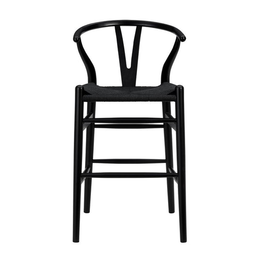 26" Black Rush And Solid Wood Counter Height Bar Chair