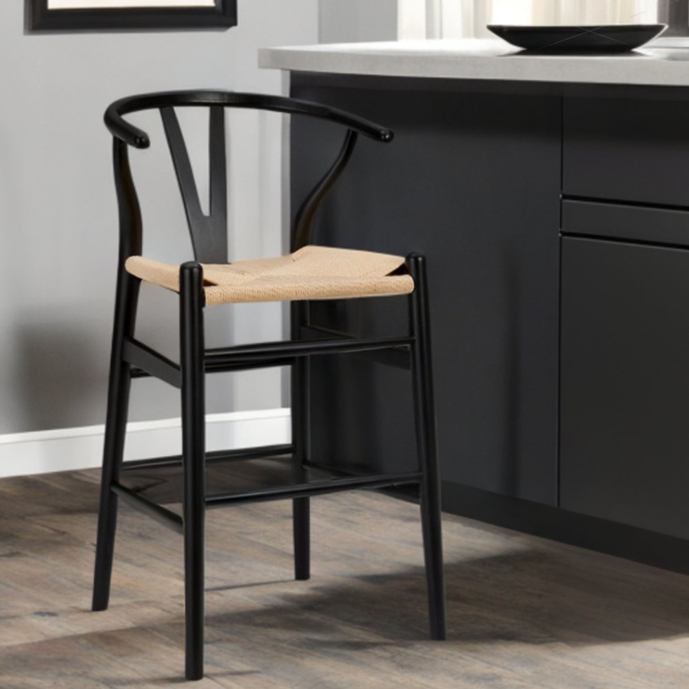 Natural And Black Solid Wood Counter Height Bar Chair
