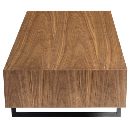 47" Brown and Black Wood And Metal Sled Coffee Table With Two Shelves