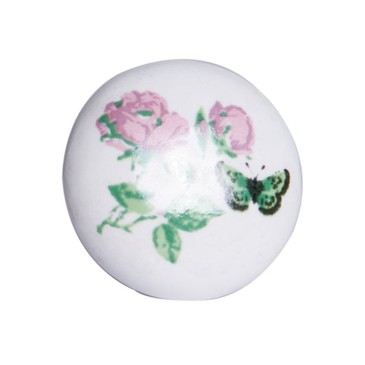 Set of Twelve Pink White And Green Floral Ceramic Drawer Pull Knobs