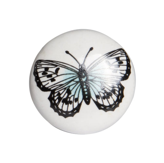 Set of Twelve Black And White Botanical Ceramic Drawer Pull Knobs