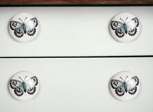 Set of Twelve Black And White Botanical Ceramic Drawer Pull Knobs