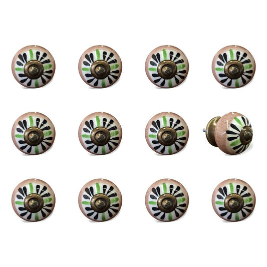 Set of Twelve Black And White Floral Ceramic Drawer Pull Knobs