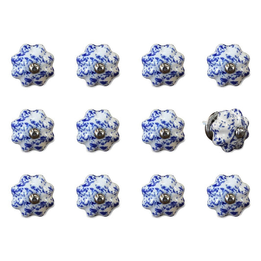 Set of Twelve Blue And White Ceramic Drawer Pull Knobs