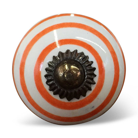 Set of Twelve Orange And White Geometric Ceramic Drawer Pull Knobs