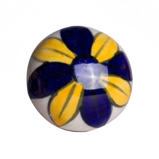 Set of Eight Blue And Yellow Floral Ceramic Drawer Pull Knobs