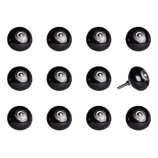 Set of Twelve Black Ceramic Drawer Pull Knobs