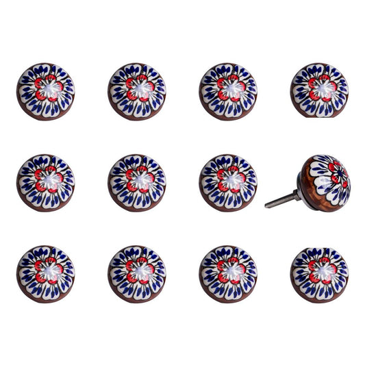 Set of Twelve Blue And White Floral Ceramic Drawer Pull Knobs