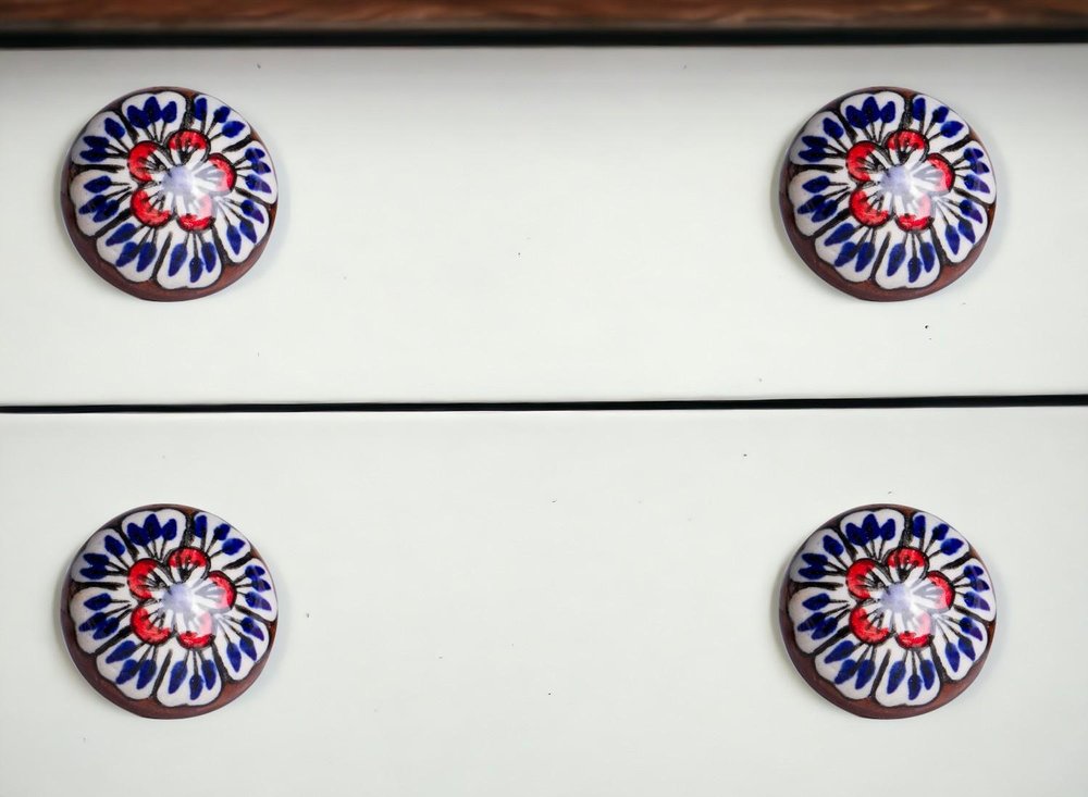 Set of Twelve Blue And White Floral Ceramic Drawer Pull Knobs