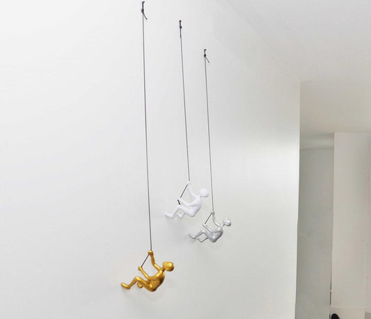 Set of Three Gold Silver And White Resin Hanging Dimensional Sculpture