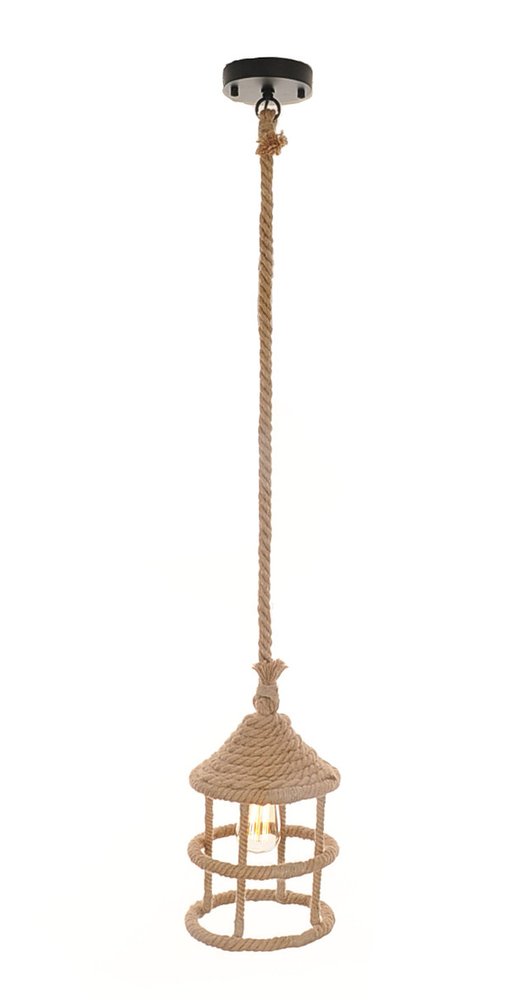 Beige and Black Iron and Rope Ceiling Light