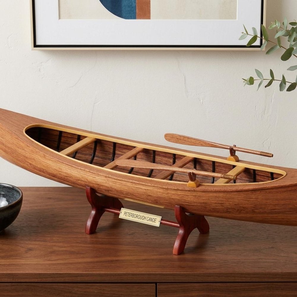 6" Wood Brown Solid Wood Hand Painted Model Boat Tabletop Sculpture